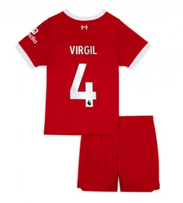 Liverpool Virgil van Dijk #4 Hemmaställ Barn 2023-24 Kortärmad (+ Korta byxor)